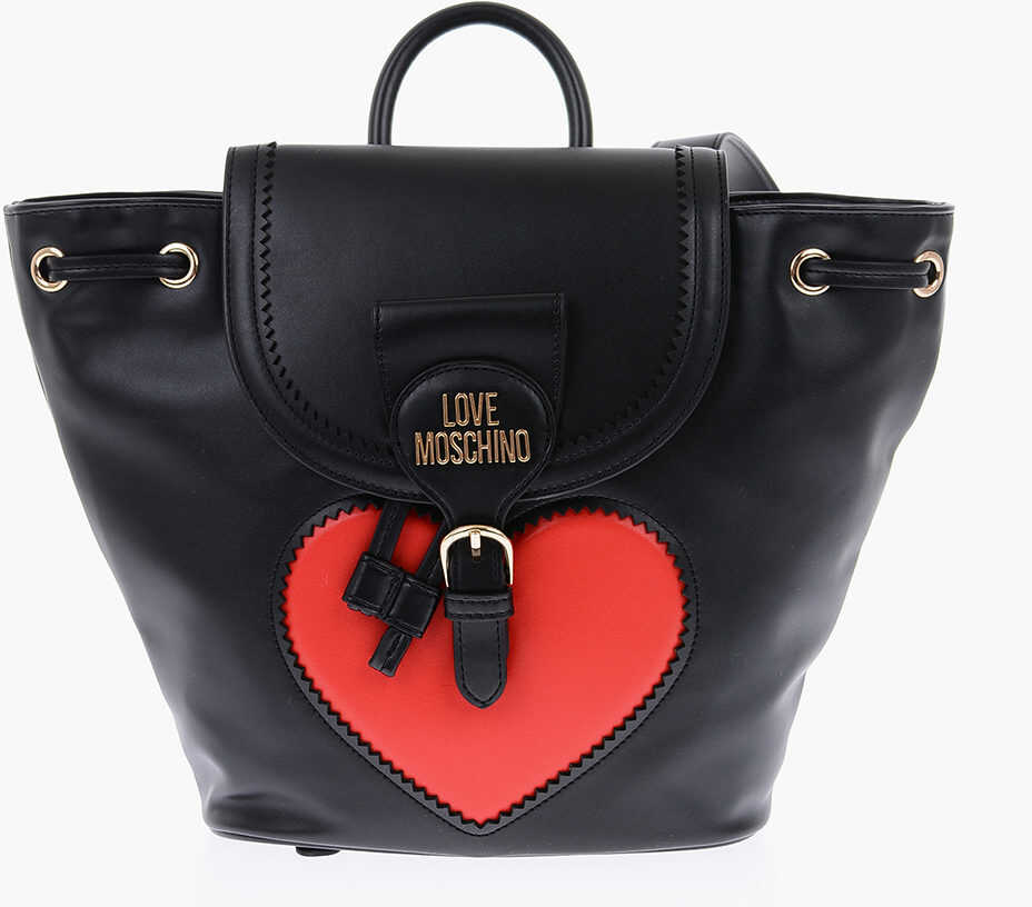Moschino Love Faux-Leather Square Backpack With Maxi Heart Black image13