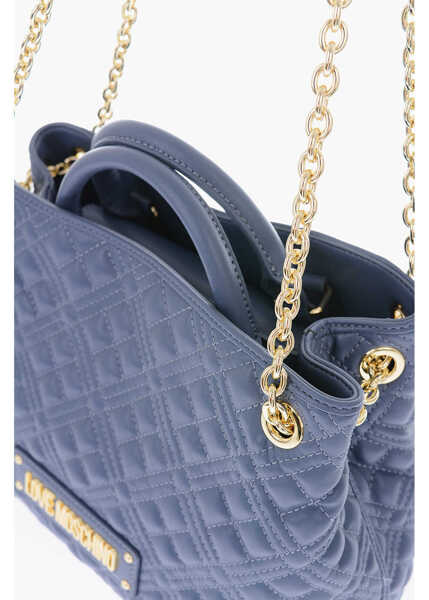 Genti de mana Moschino Love Quilted Eco-Leather Bag With Gold Chain Gray Femei (BM 9102413) 3
