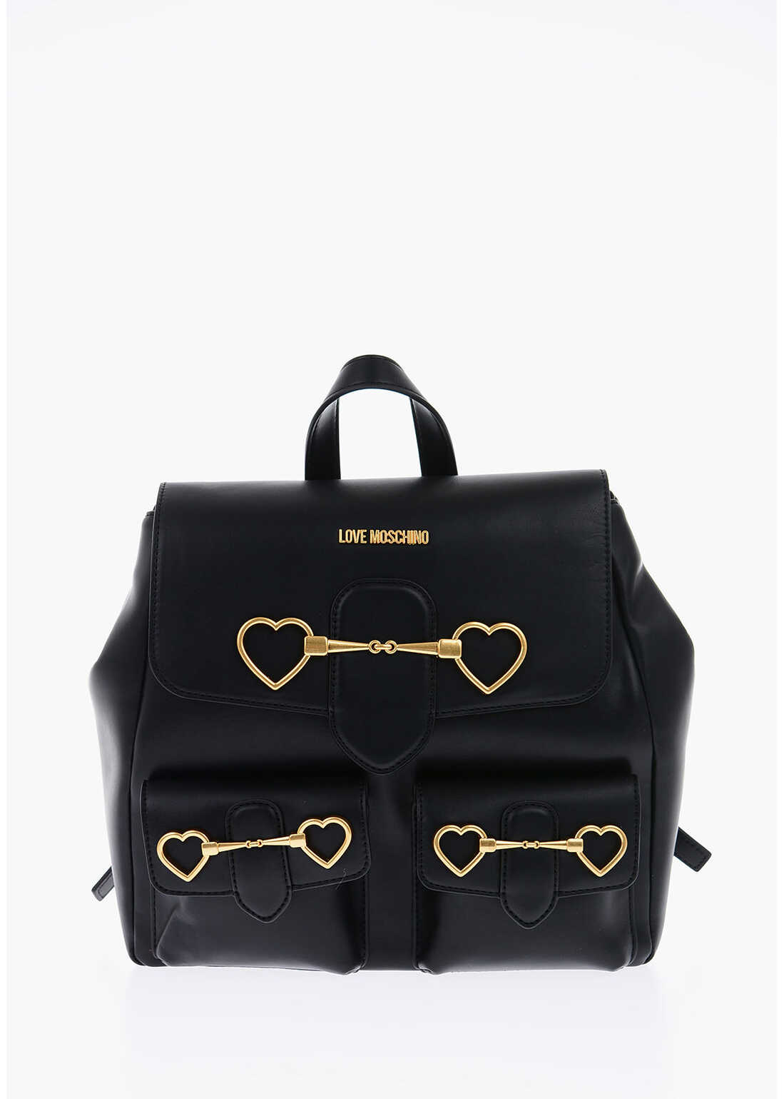 Moschino Love Faux Leather Backpack With Double Pockets Front Black image12