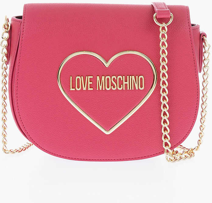 Moschino Love Textured Faux Leather Saddle Bag With Embossed Logo Violet b-mall.ro