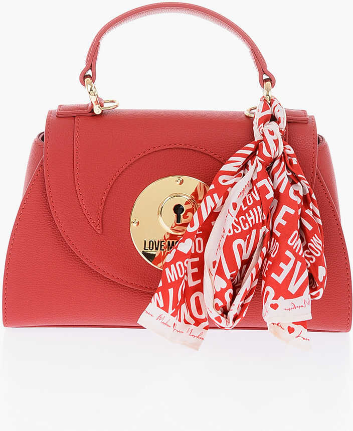 Moschino Love Textured Faux Leather Mini Bag With Logoed Neckerchief Red