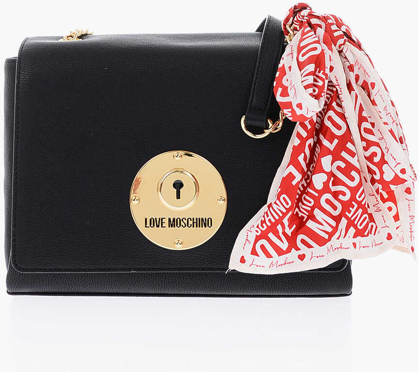 Moschino Love Golden Logo Faux Leather Saddle Bag With Neckerchief Black