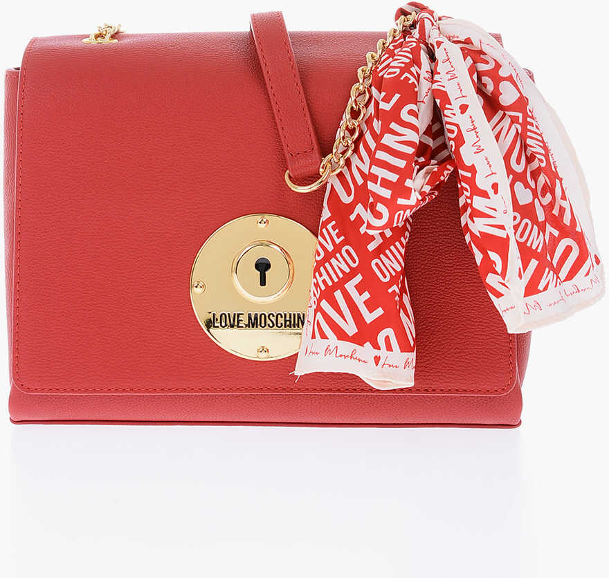 Moschino Love Golden Logo Faux Leather Saddle Bag With Neckerchief Red