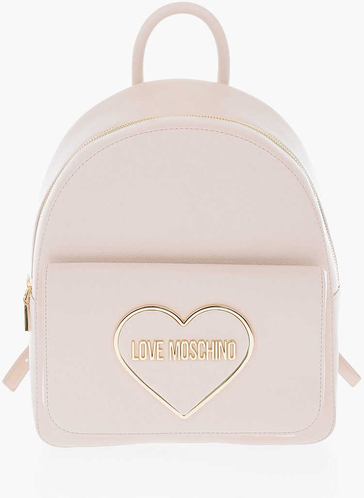 Moschino Love Textured Faux Leather Backpack With Maxi Pocket Beige image9