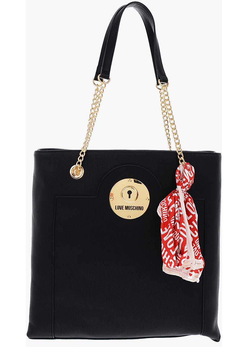 Moschino Love Faux Leather Bag With Golden Details And Neckerchief Black