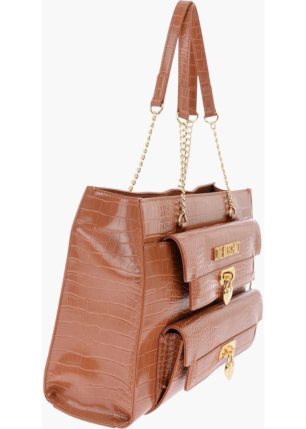 Genti de umar Moschino Love Crocodile Effect Faux Leather Tote Bag Beige Femei (BM 9102647) 2