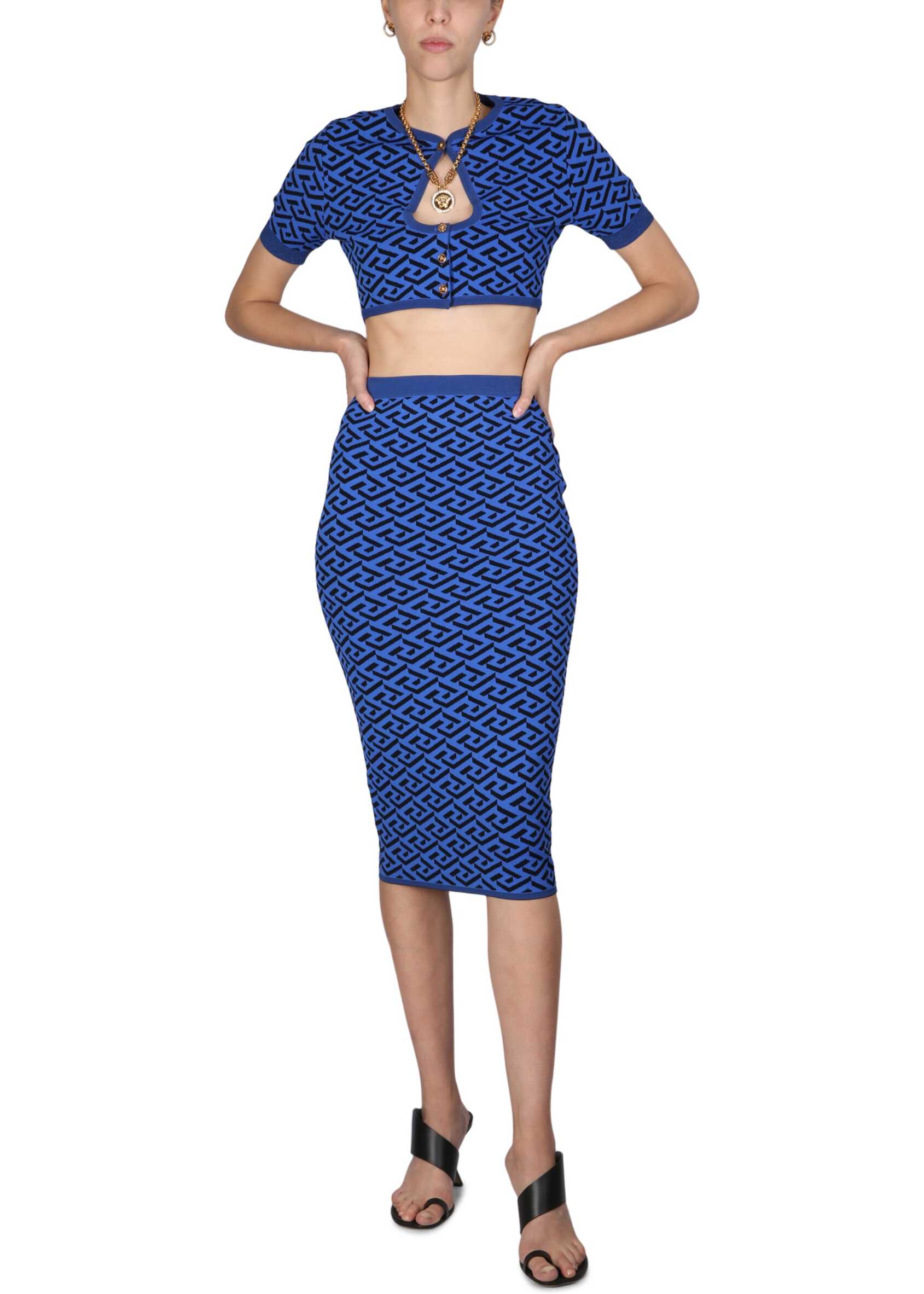 Versace La Greca Midi Skirt BLUE