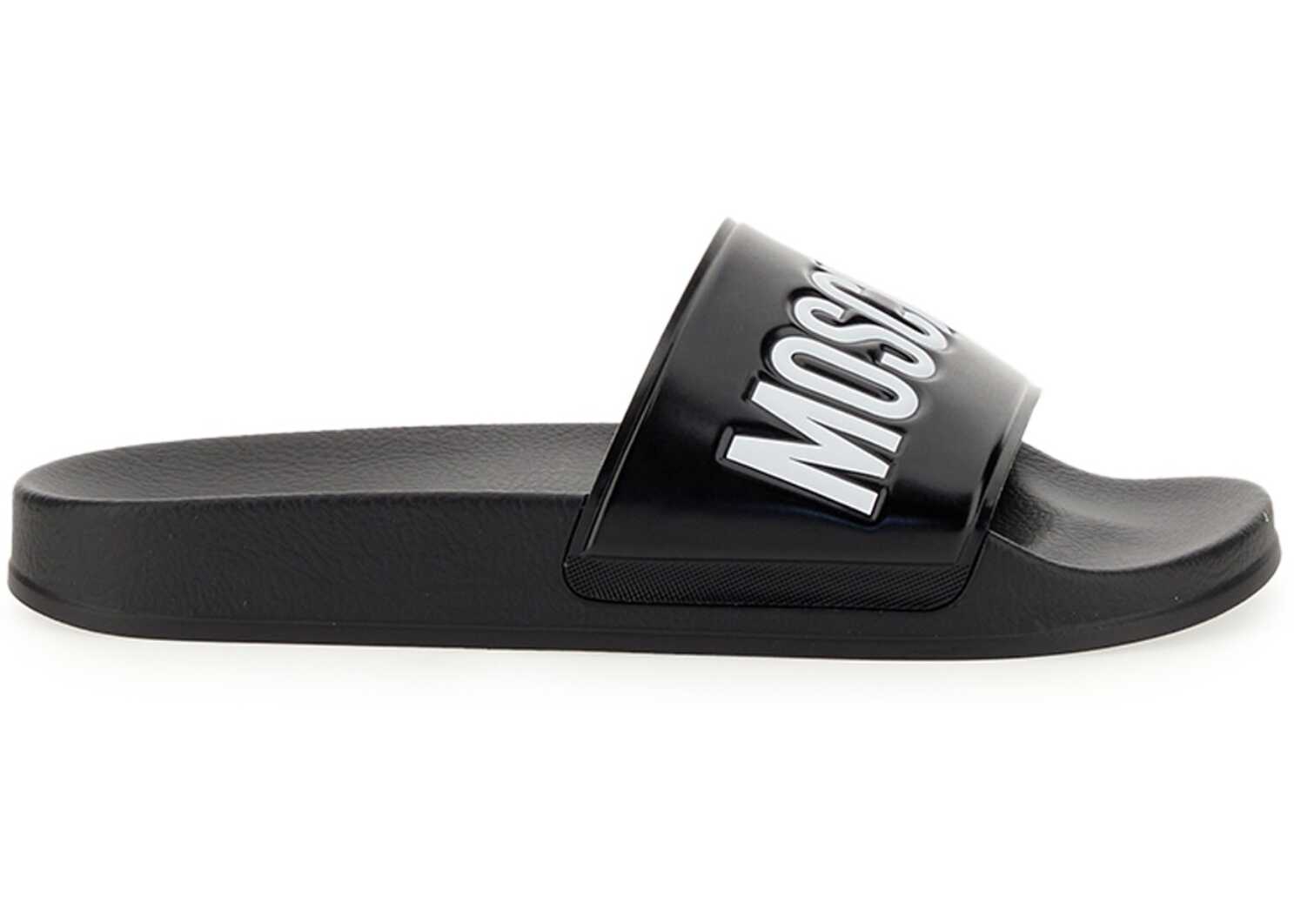 Moschino Slide Sandal With Lettering Logo BLACK