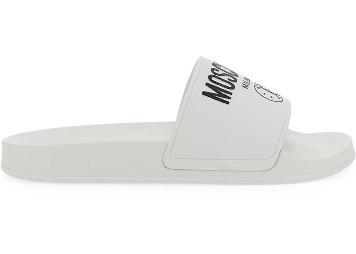 Moschino Slide Sandal With Lettering Logo WHITE b-mall.ro