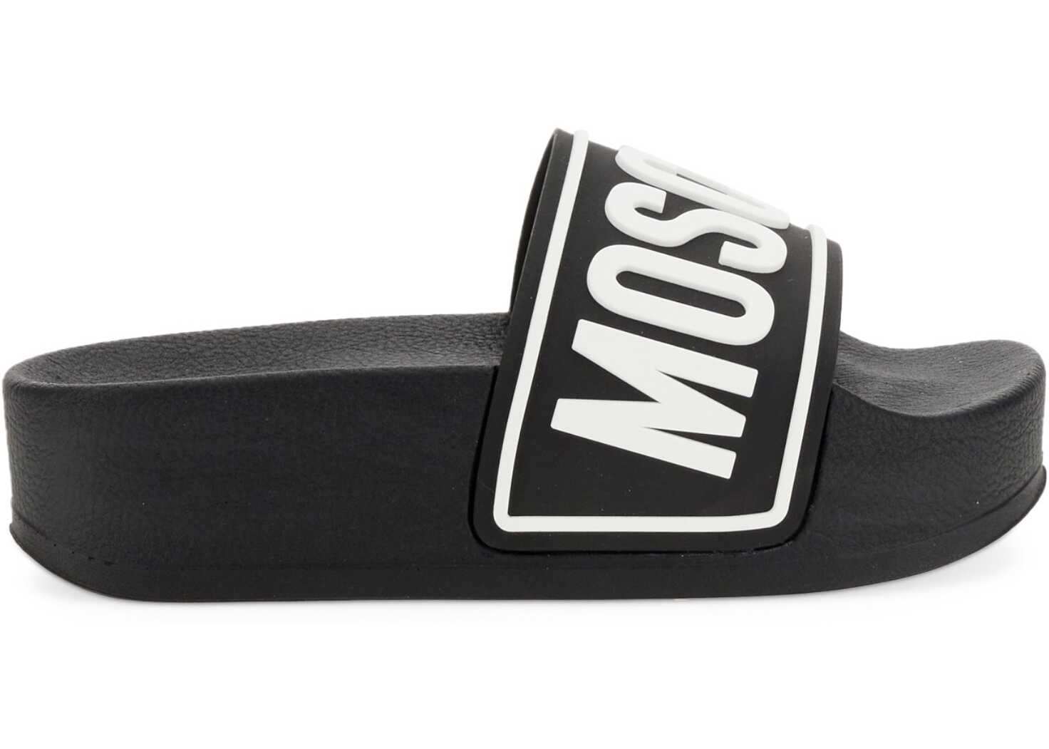 Moschino Slide Sandal With Lettering Logo BLACK