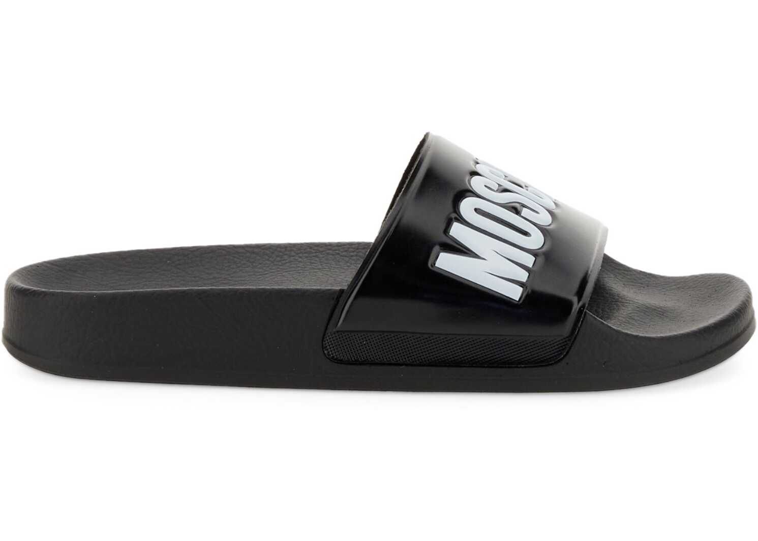 Moschino Slide Sandal With Logo BLACK b-mall.ro