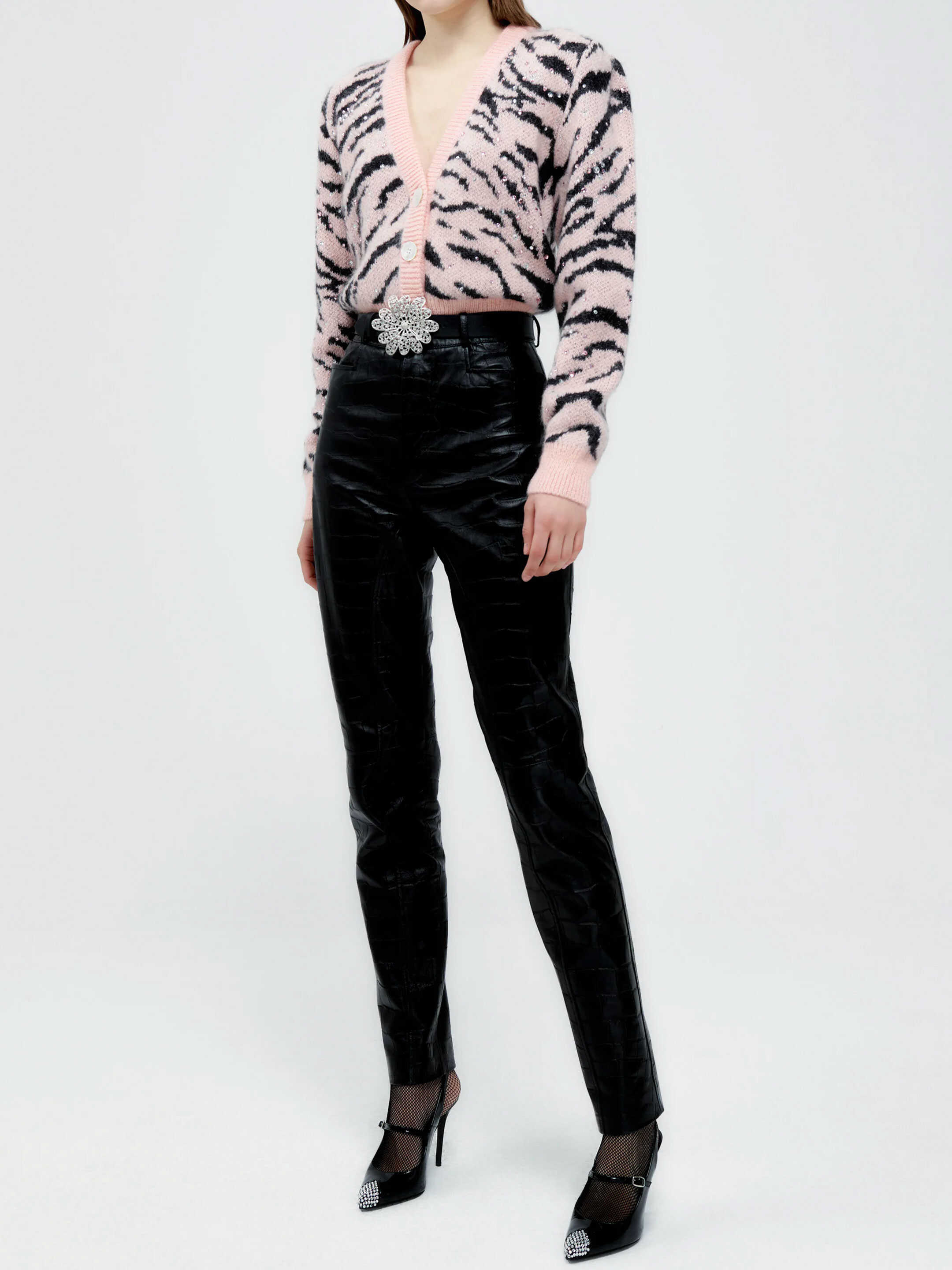 Alessandra Rich Zebra Pattern Knitted Cardigan PINK