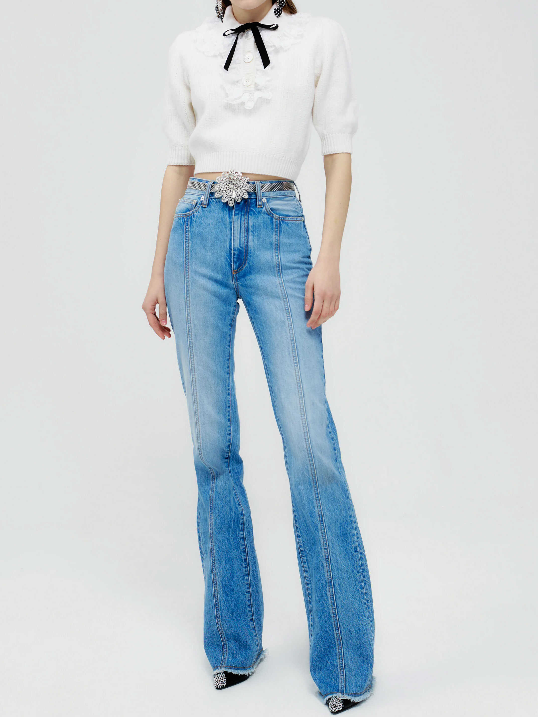 Alessandra Rich Flared Denim Jeans Blue image