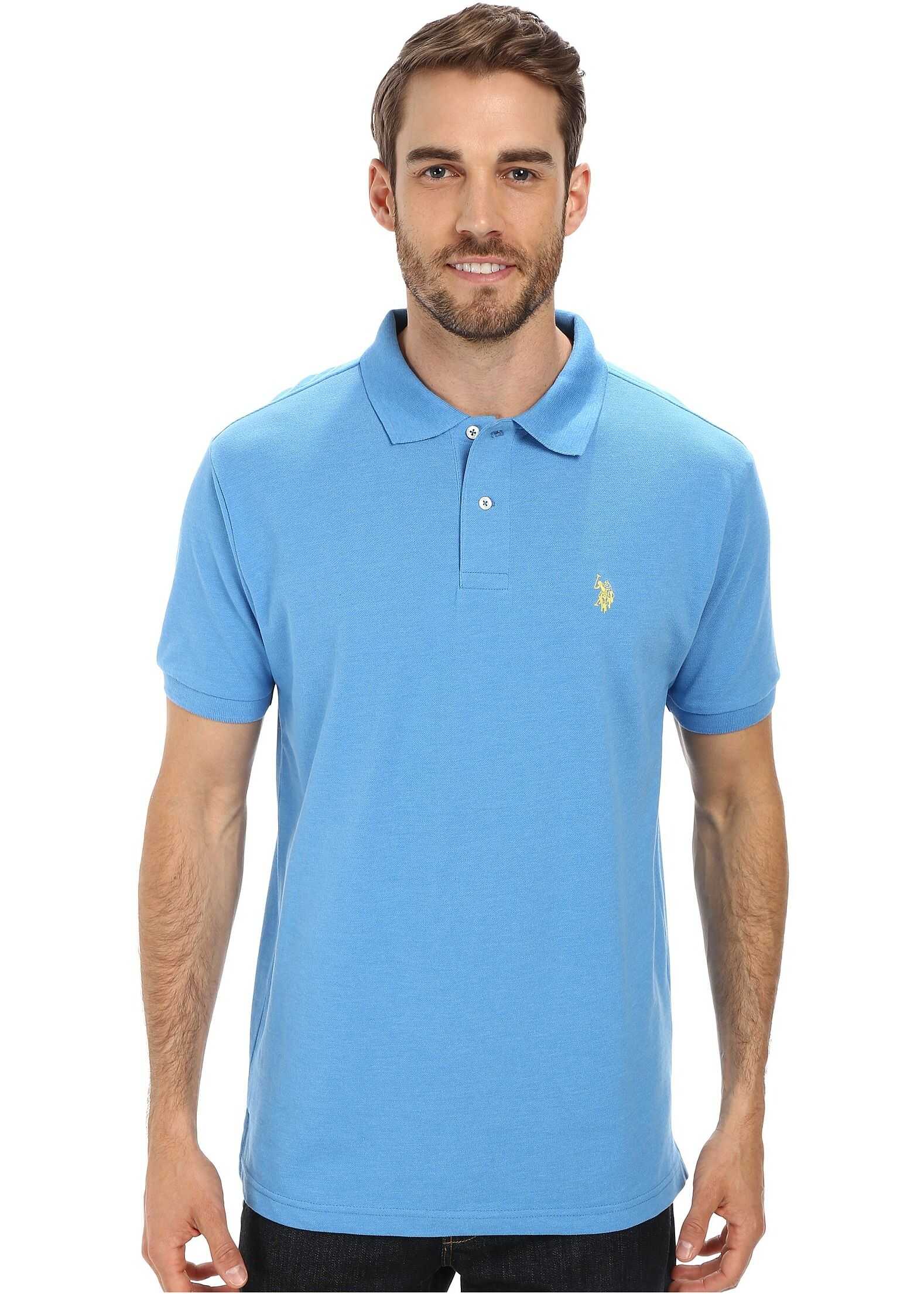 Tricou U.S. POLO ASSN. Solid Cotton Pique Polo with Small Pony Caribbean Blue Heather