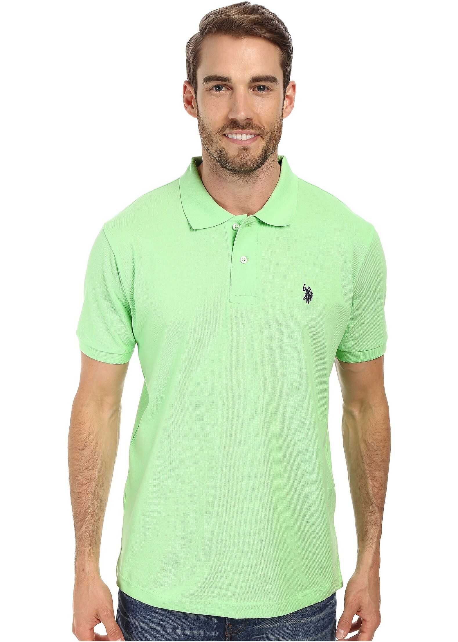 U.S. POLO ASSN. Solid Cotton Pique Polo with Small Pony Summer Green