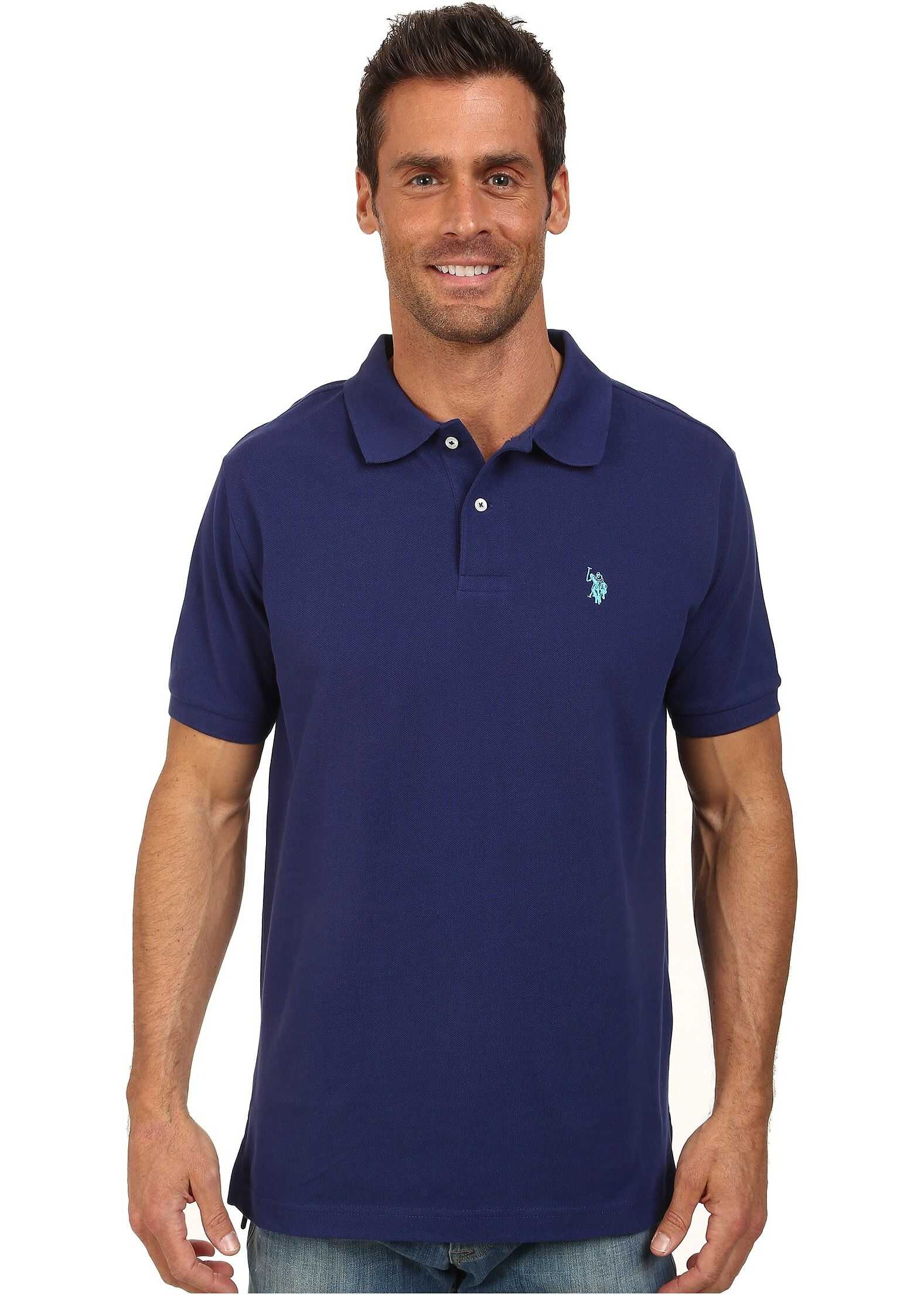 Tricou U.S. POLO ASSN. Solid Cotton Pique Polo with Small Pony Dodger Blue