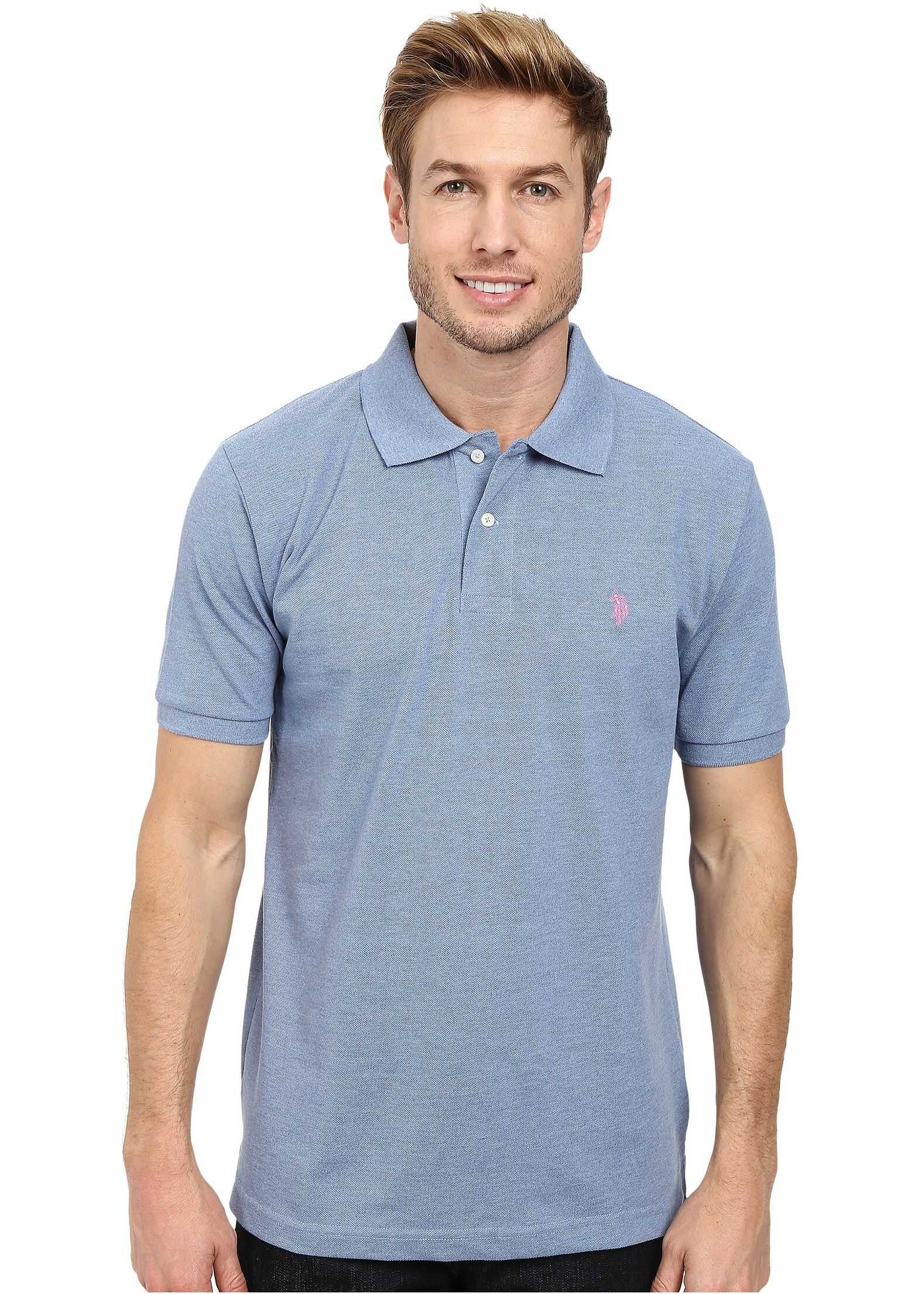 U.S. POLO ASSN. Solid Cotton Pique Polo with Small Pony Riviera Heather/Connecticut Pink