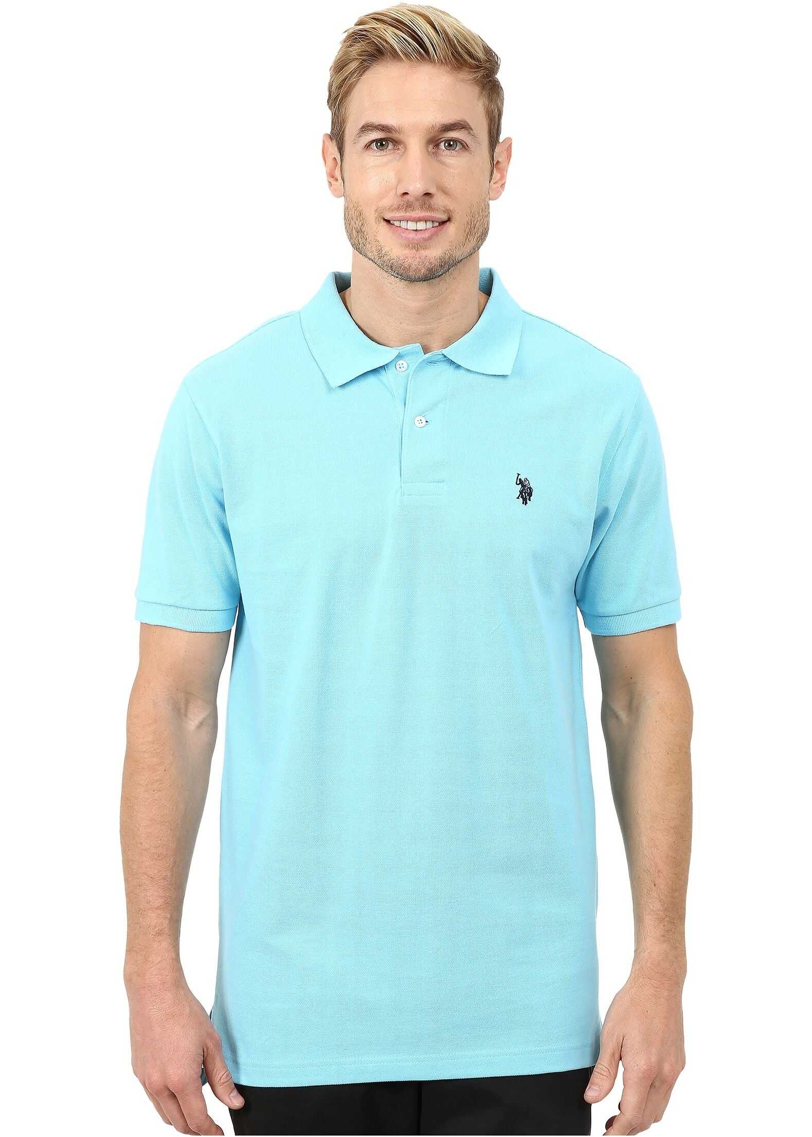 Tricou U.S. POLO ASSN. Solid Cotton Pique Polo with Small Pony Horizon Blue