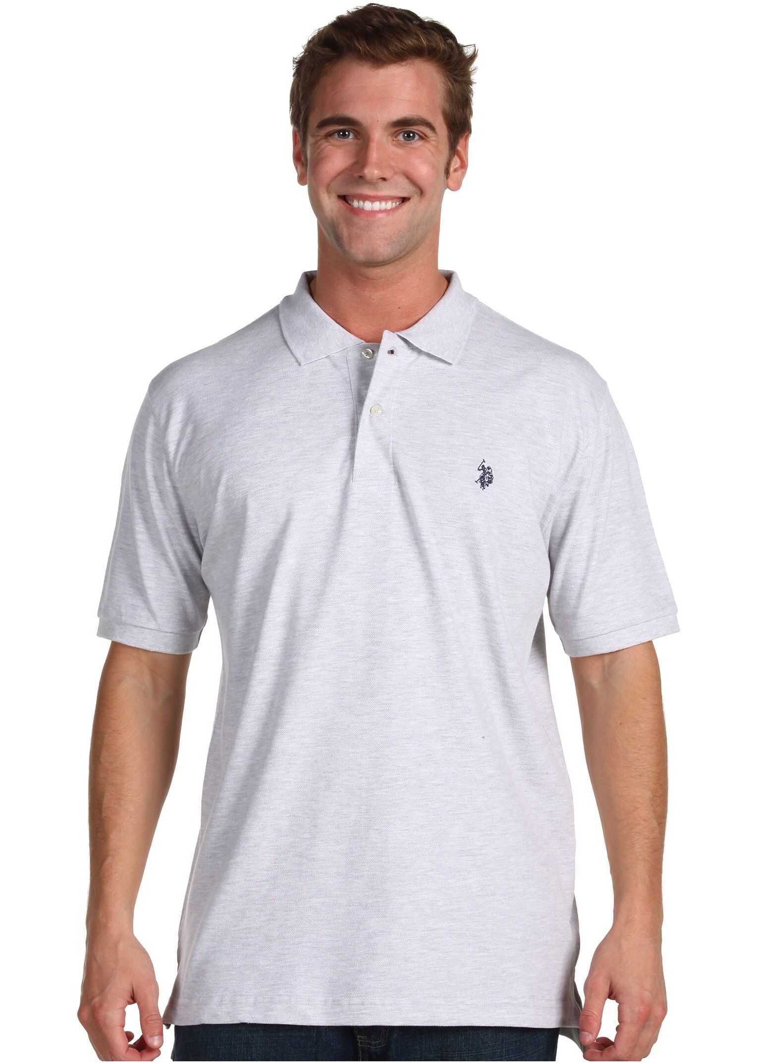 Tricou U.S. POLO ASSN. Solid Cotton Pique Polo with Small Pony Light Grey Heather