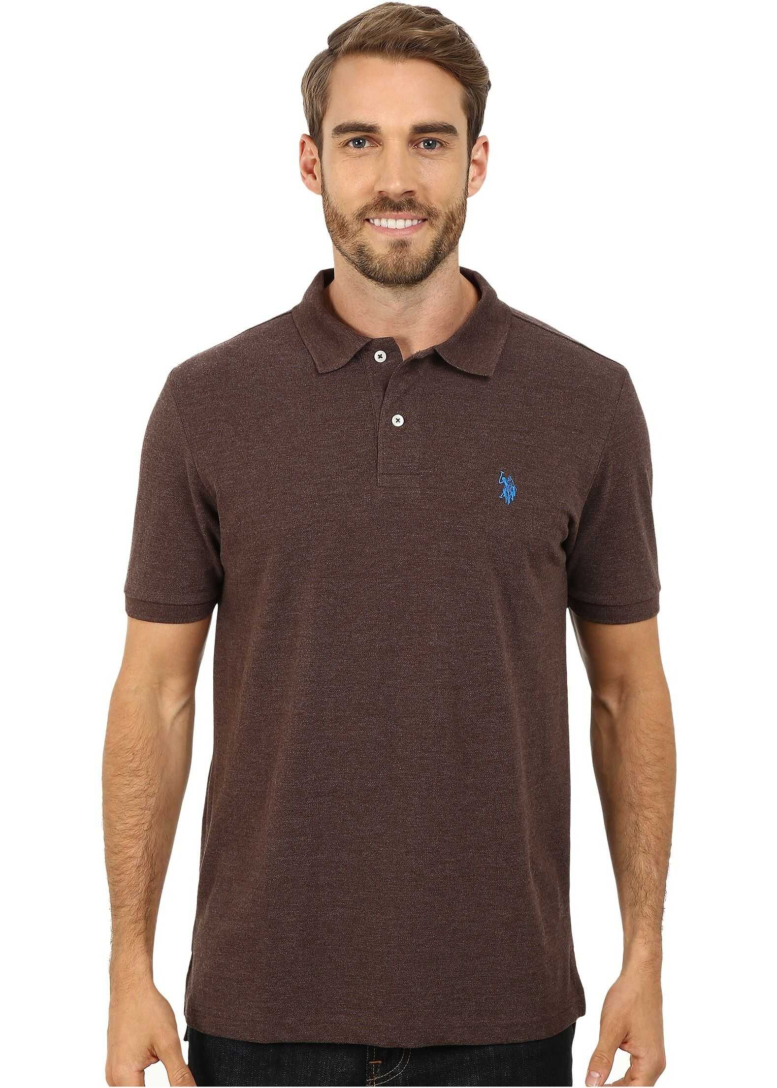 Tricou U.S. POLO ASSN. Solid Cotton Pique Polo with Small Pony Brown Heather/Blue