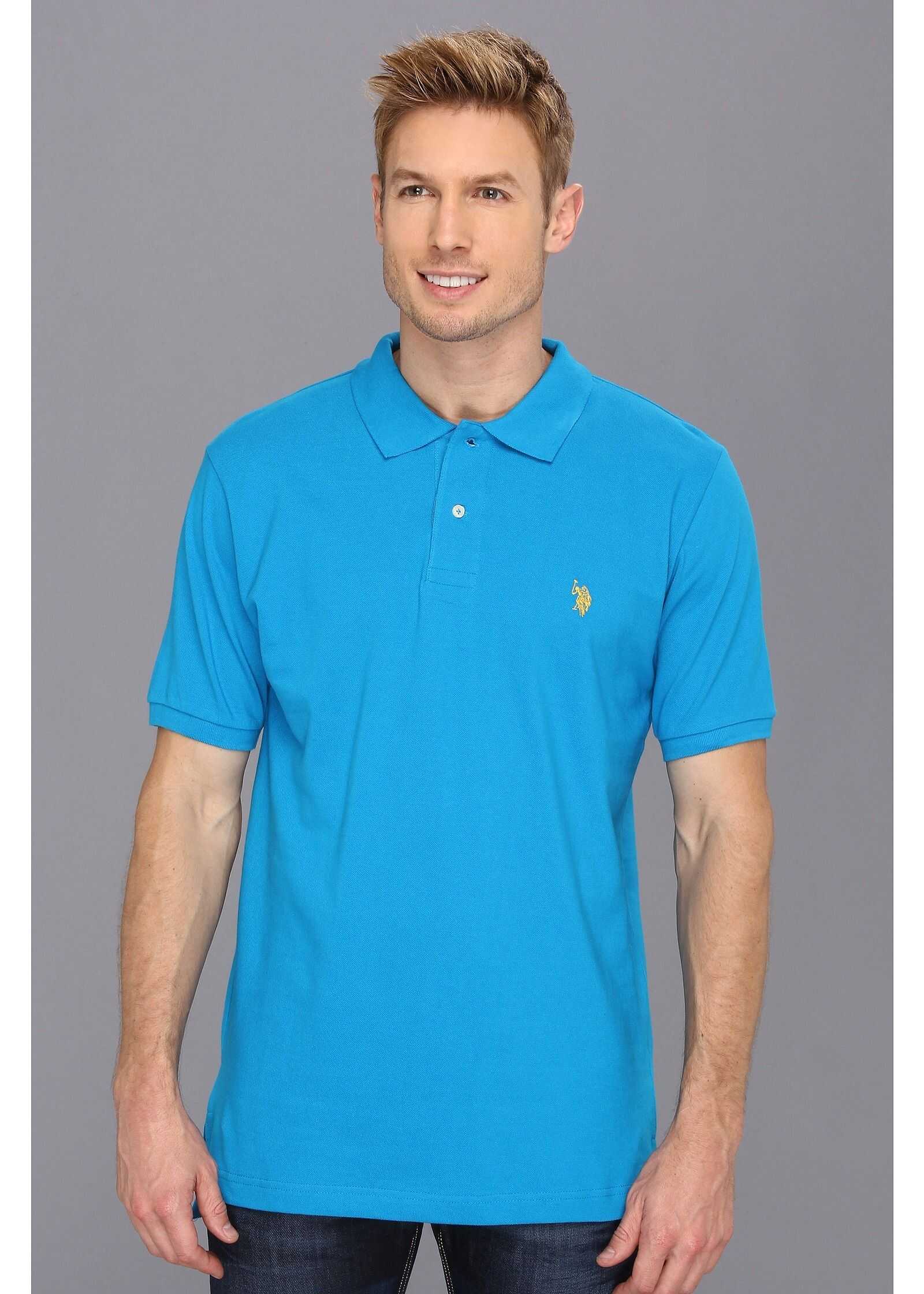 U.S. POLO ASSN. Solid Cotton Pique Polo with Small Pony Teal Blue 1