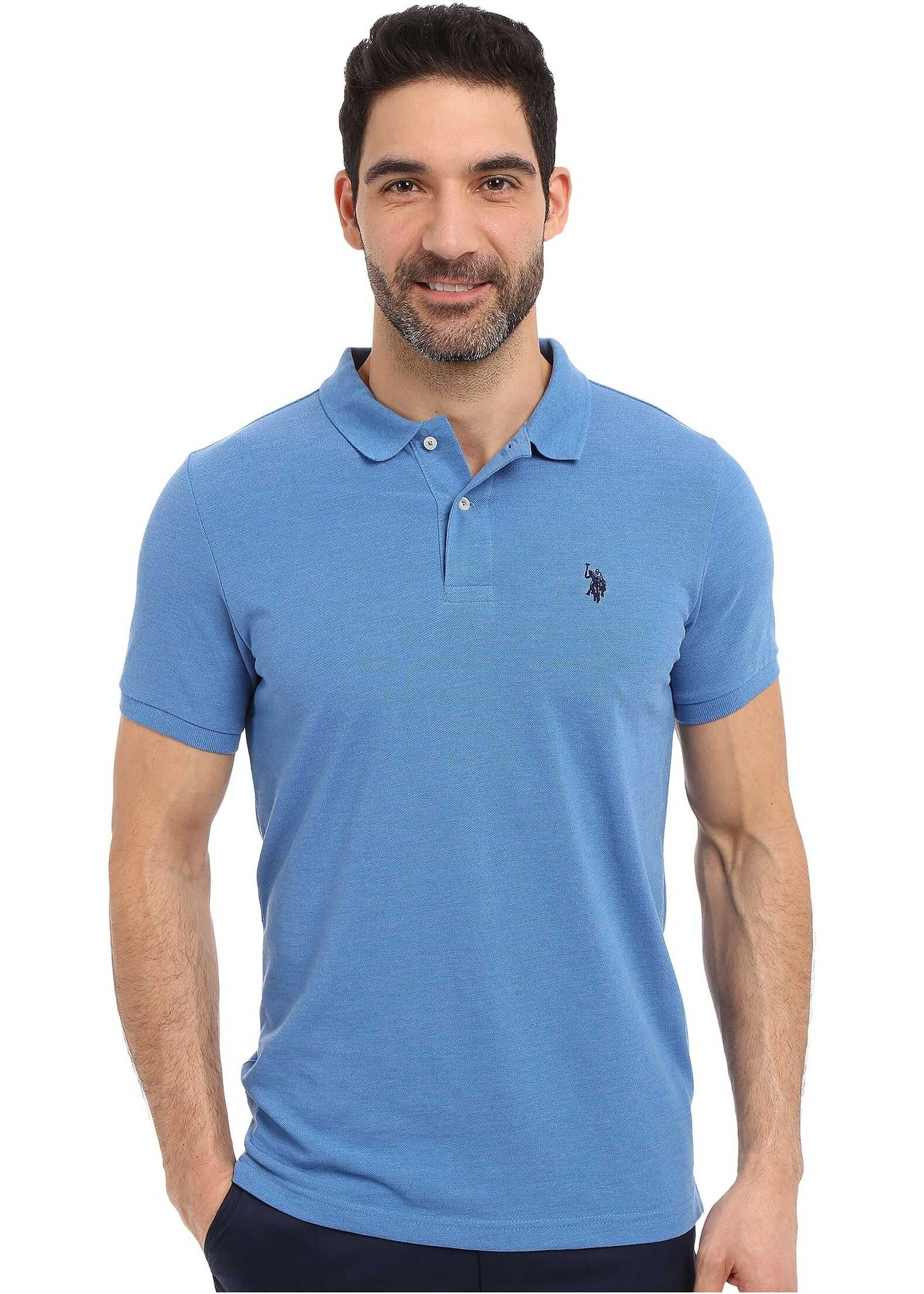 U.S. POLO ASSN. Solid Cotton Pique Polo with Small Pony Blue Tile Heather