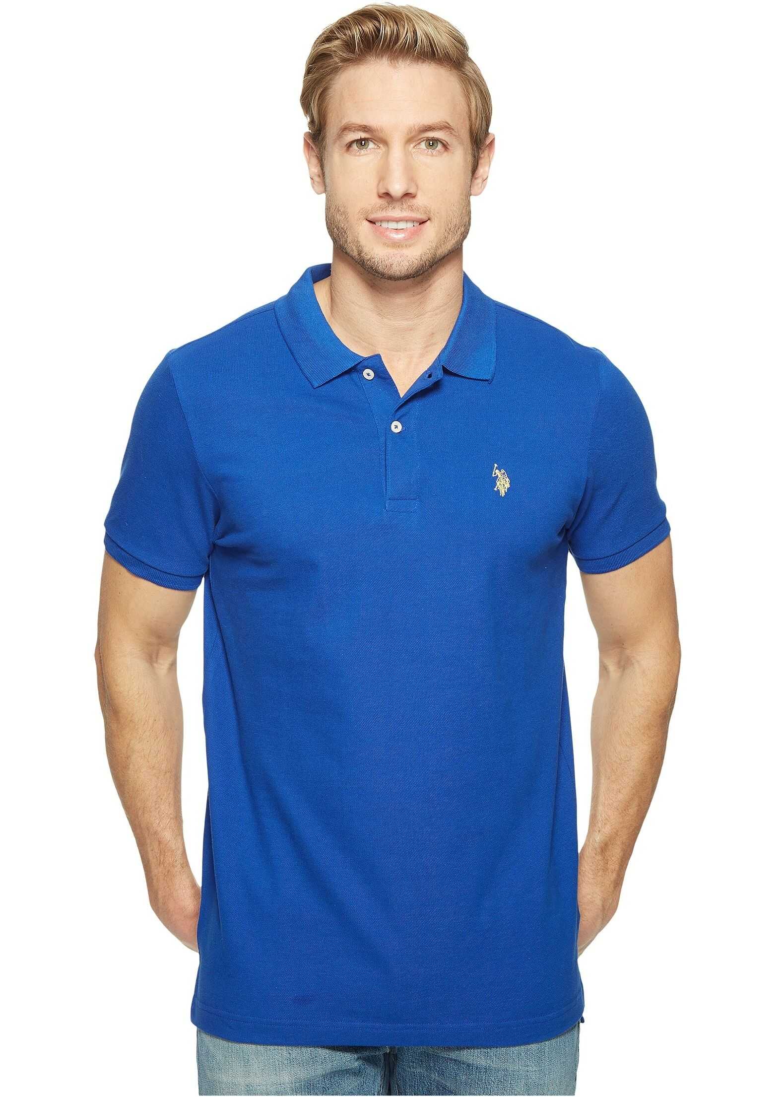 Tricou U.S. POLO ASSN. Solid Cotton Pique Polo with Small Pony Cobalt Blue/Yellow