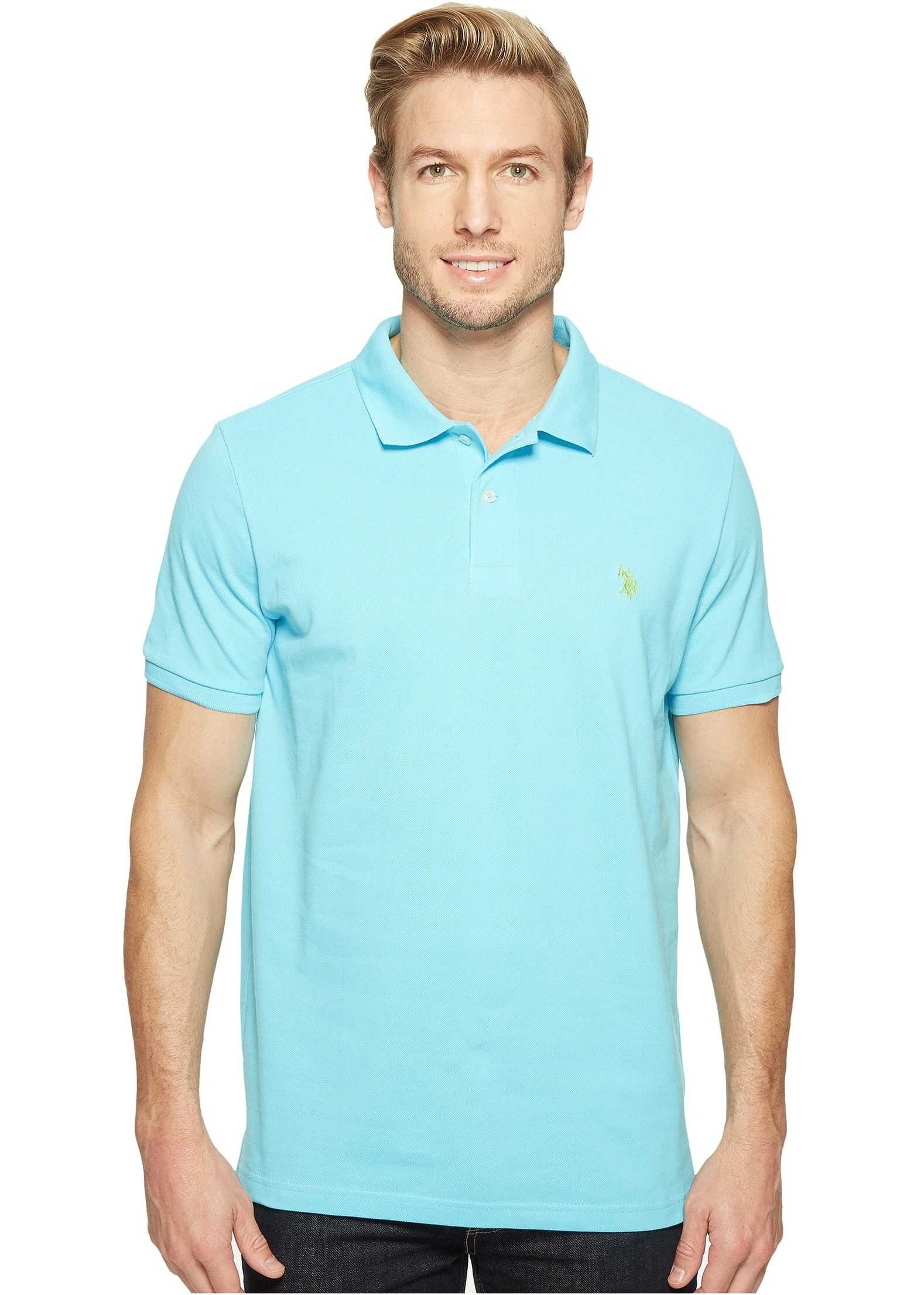 Tricou U.S. POLO ASSN. Solid Cotton Pique Polo with Small Pony Swimming Blue