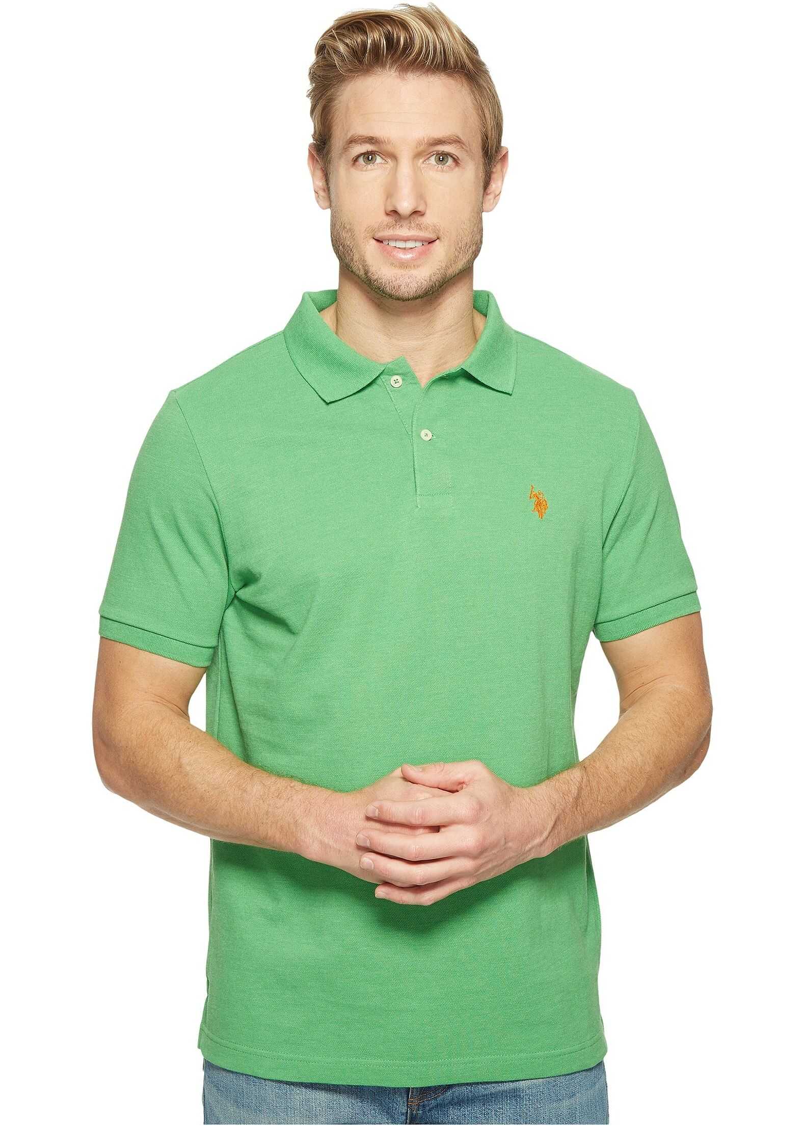 Tricou U.S. POLO ASSN. Solid Cotton Pique Polo with Small Pony Grass Heather
