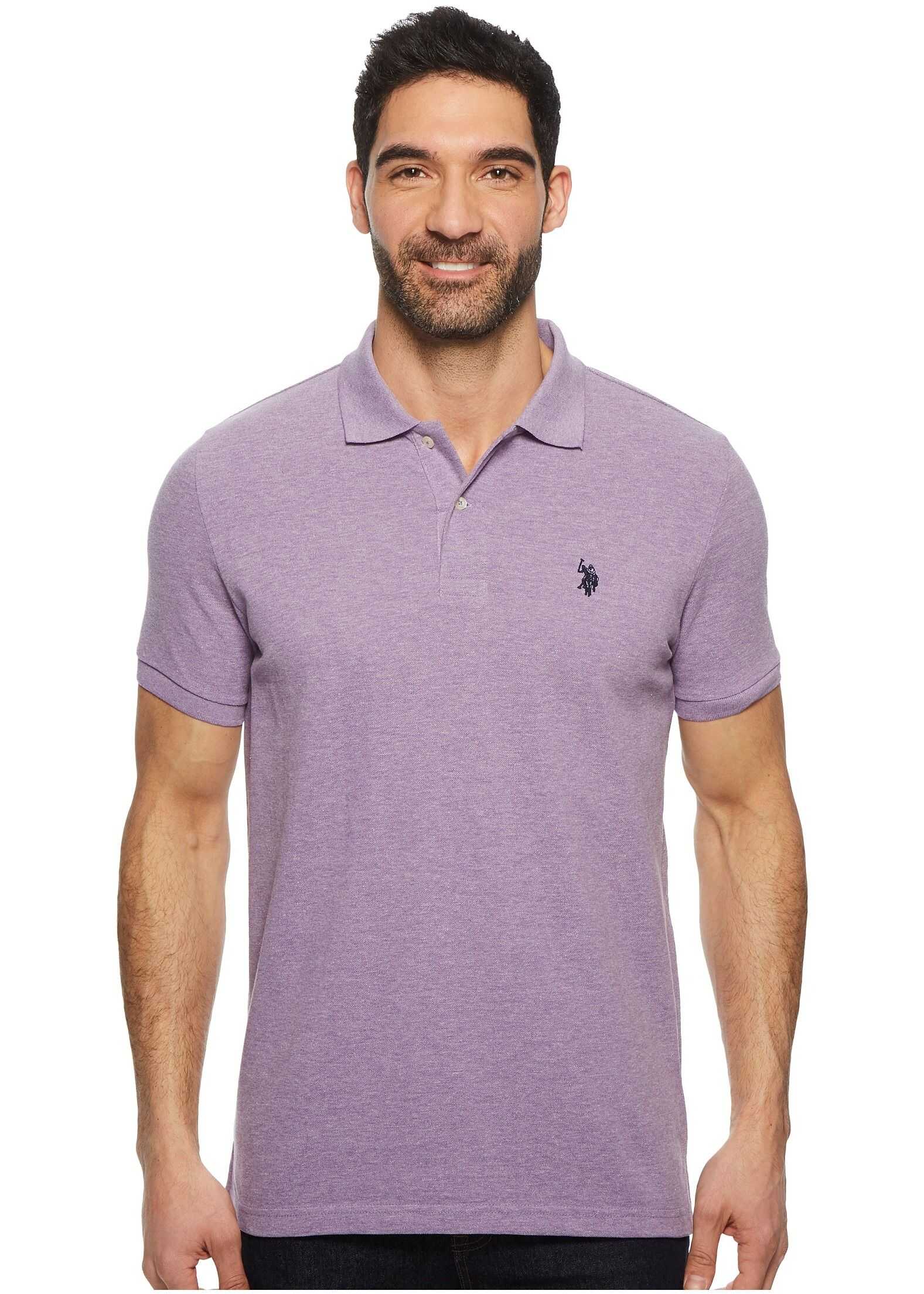 Tricou U.S. POLO ASSN. Solid Cotton Pique Polo with Small Pony Tie Purple Heather