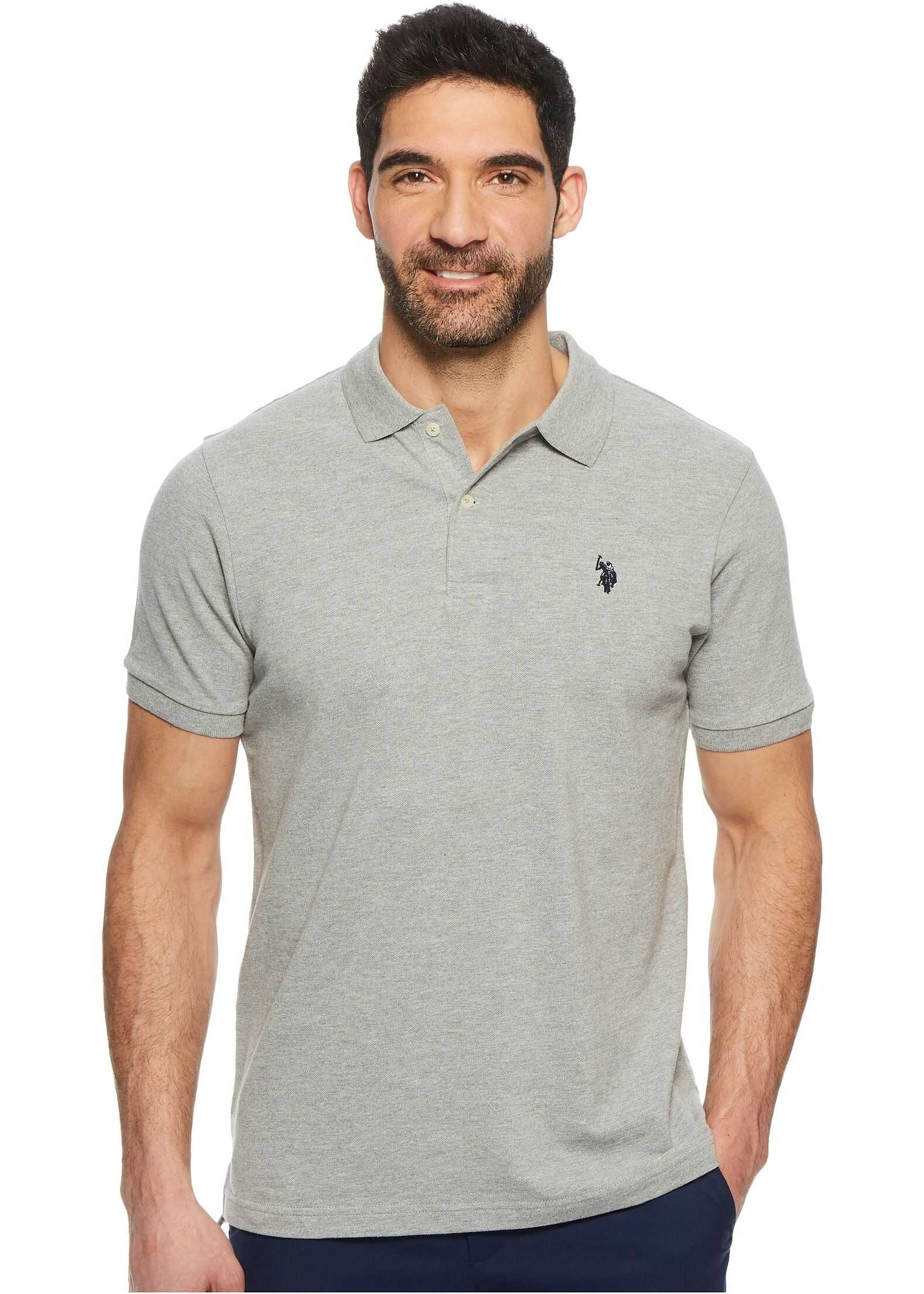 U.S. POLO ASSN. Solid Cotton Pique Polo with Small Pony Heather Grey