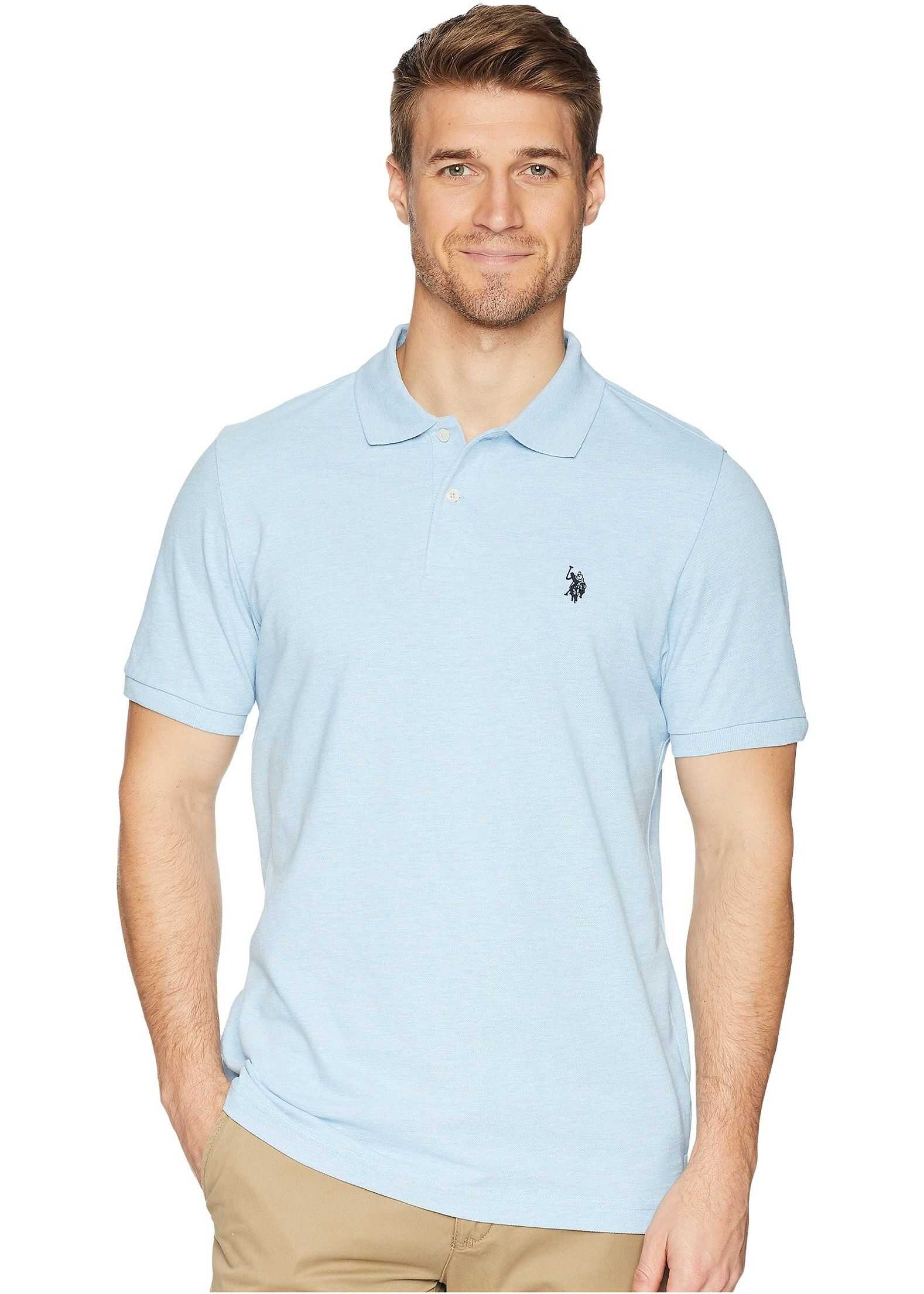 Tricou U.S. POLO ASSN. Solid Cotton Pique Polo with Small Pony Yale Blue Heather