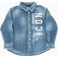 Camasi Icon Logo Printed Stretch Denim Shirt Baieti