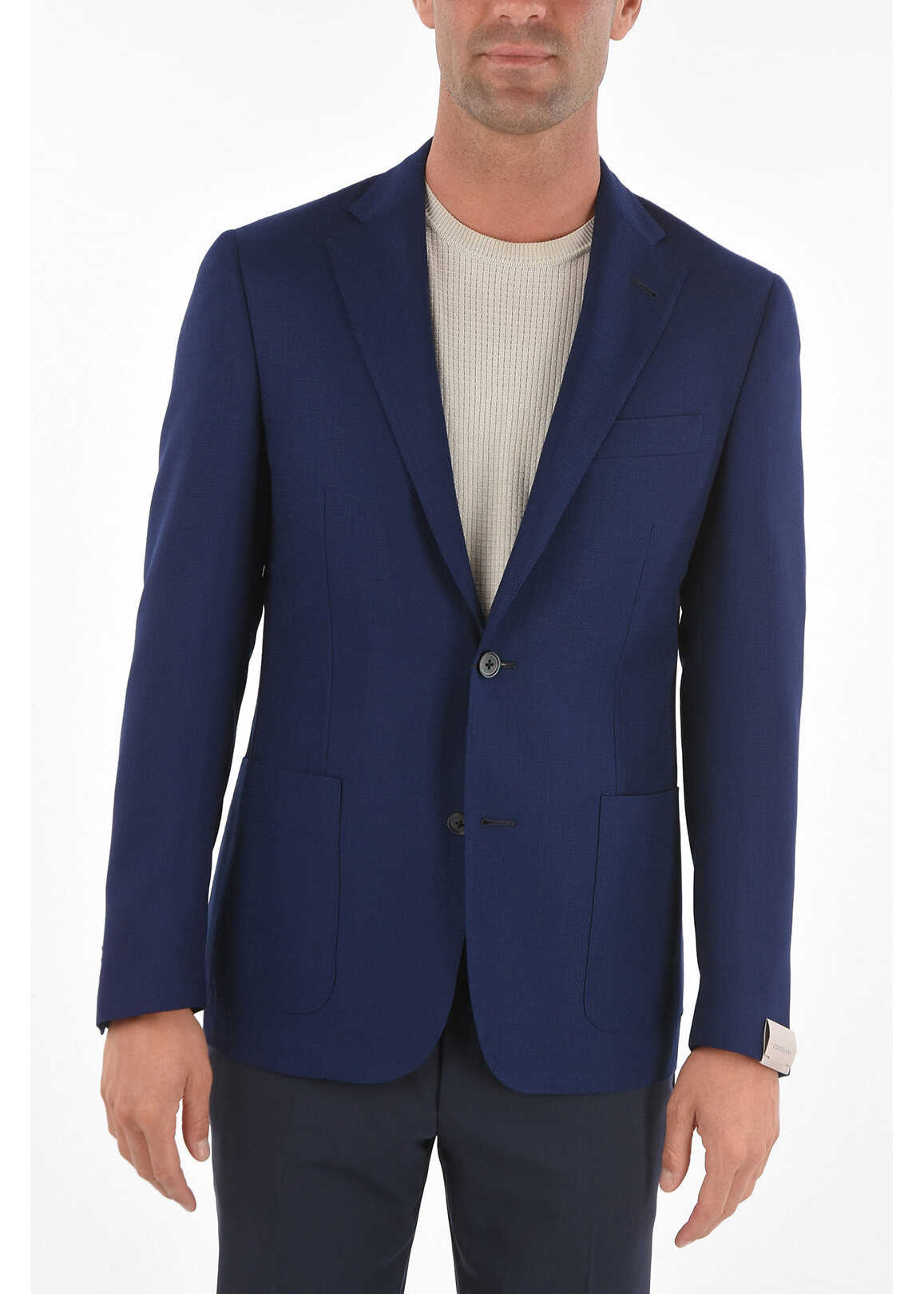 Corneliani Virgin Wool Notch Lapel Patch Pocket Gate Blazer* Blue
