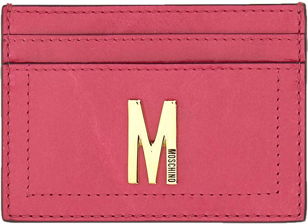 Moschino Card Holder With Gold Plaque BORDEAUX