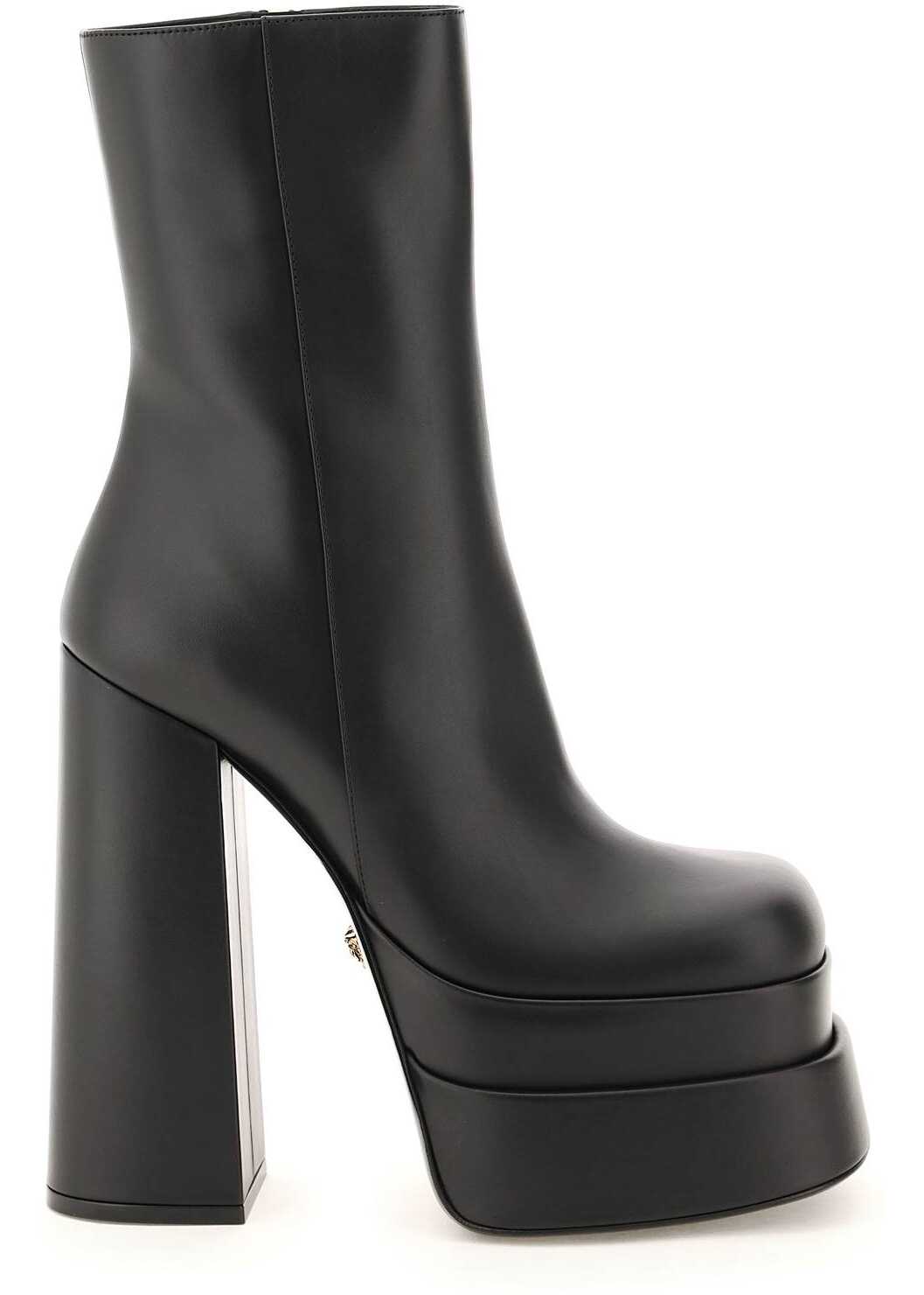 Versace Intrico Double Platform Ankle Boots NERO ORO VERSACE