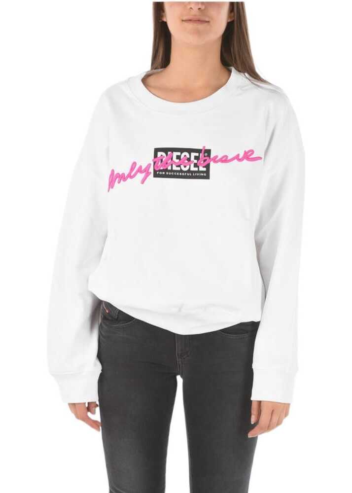 Diesel Crewneck F-Magda Sweatshirt With Embossed Lettering Embroide White