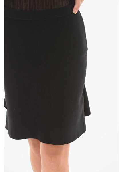 Fuste scurte Bottega Veneta Stretched Wool Godets Miniskirt With Waist Drawstring Black Femei (BM 9116996) 3