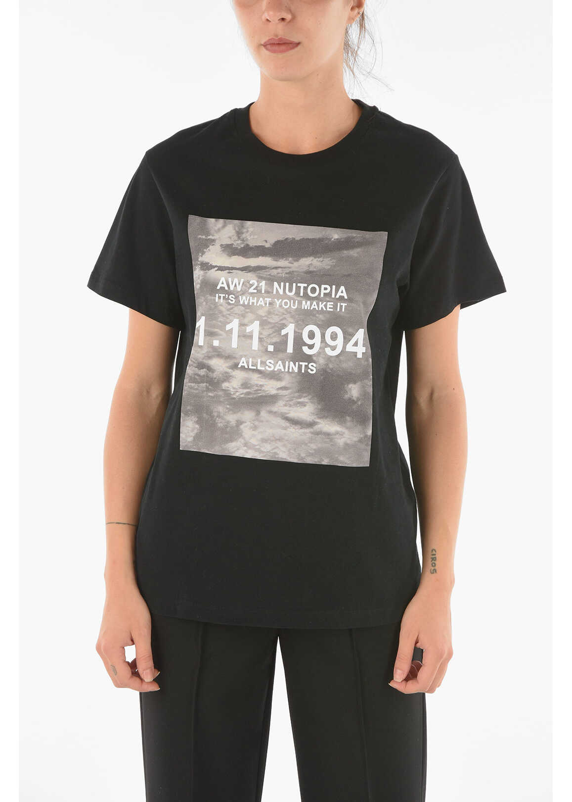 AllSaints Crew Neck Skye Boyfriend Front Printed T-Shirt Black image