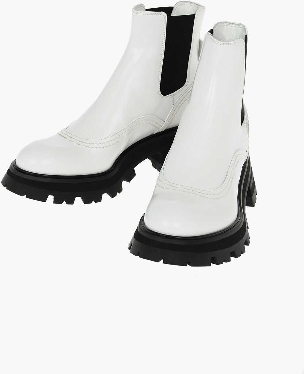 Alexander McQueen Leather Chelsea Ankle Boots With Statement Sole White Alexander McQueen