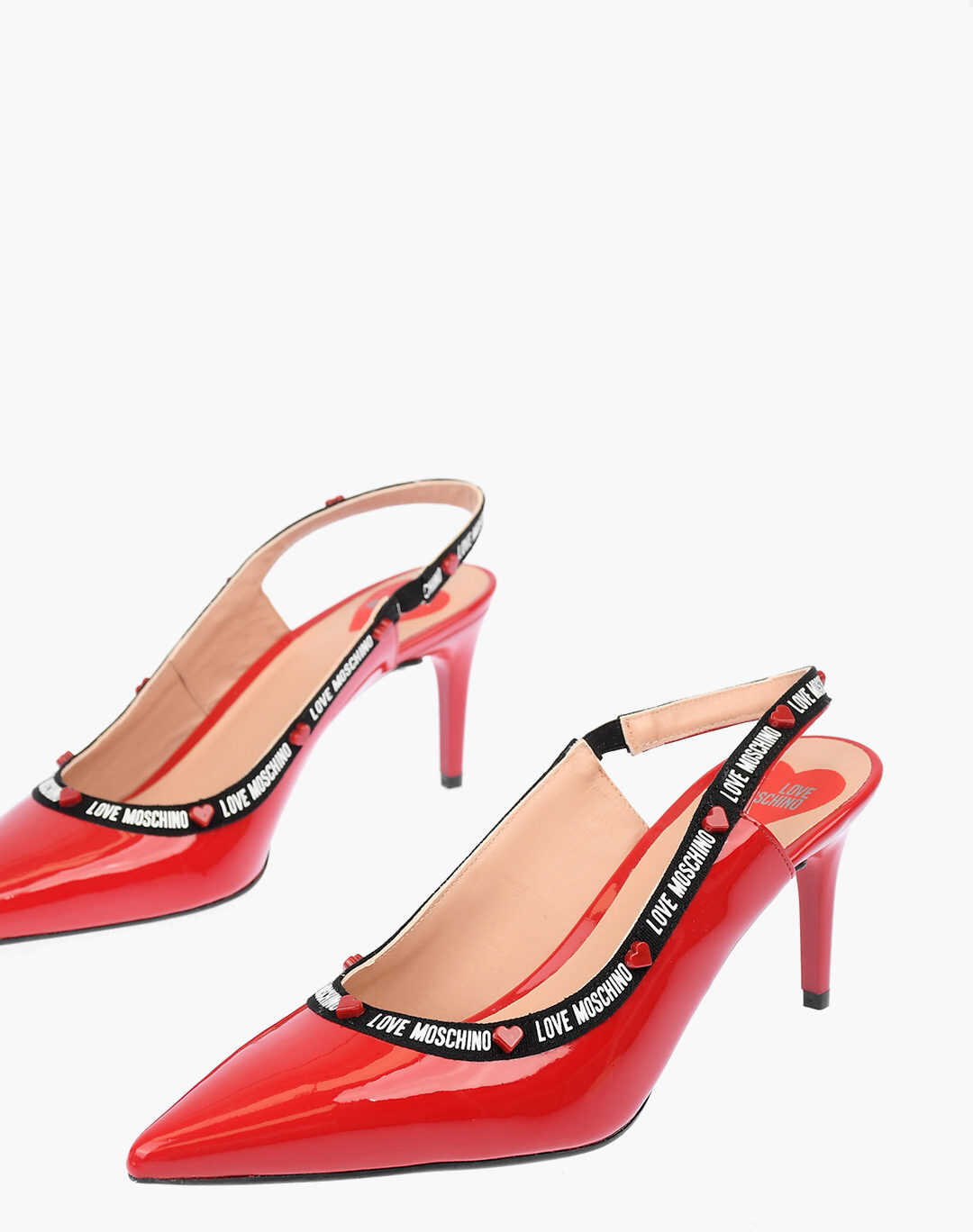 Moschino Love Patent Leather Slingback Pumps With Logo Print 7Cm* Black image6