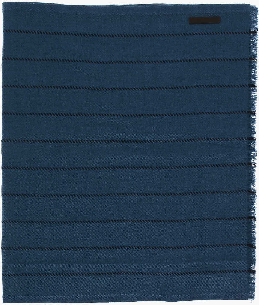 Esarfe Ermenegildo Zegna Solid Color Scarf With Fringes Blue Barbati (BM 9120050) 2