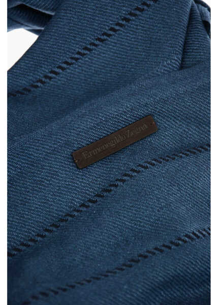 Esarfe Ermenegildo Zegna Solid Color Scarf With Fringes Blue Barbati (BM 9120050) 3