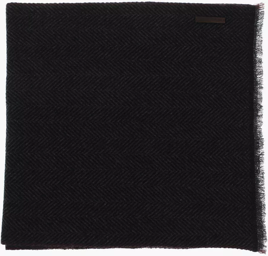 Esarfe Ermenegildo Zegna Herringbone Patterned Cashmere Scarf Black Barbati (BM 9120509) 2