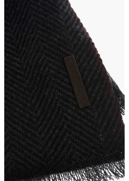 Esarfe Ermenegildo Zegna Herringbone Patterned Cashmere Scarf Black Barbati (BM 9120509) 3
