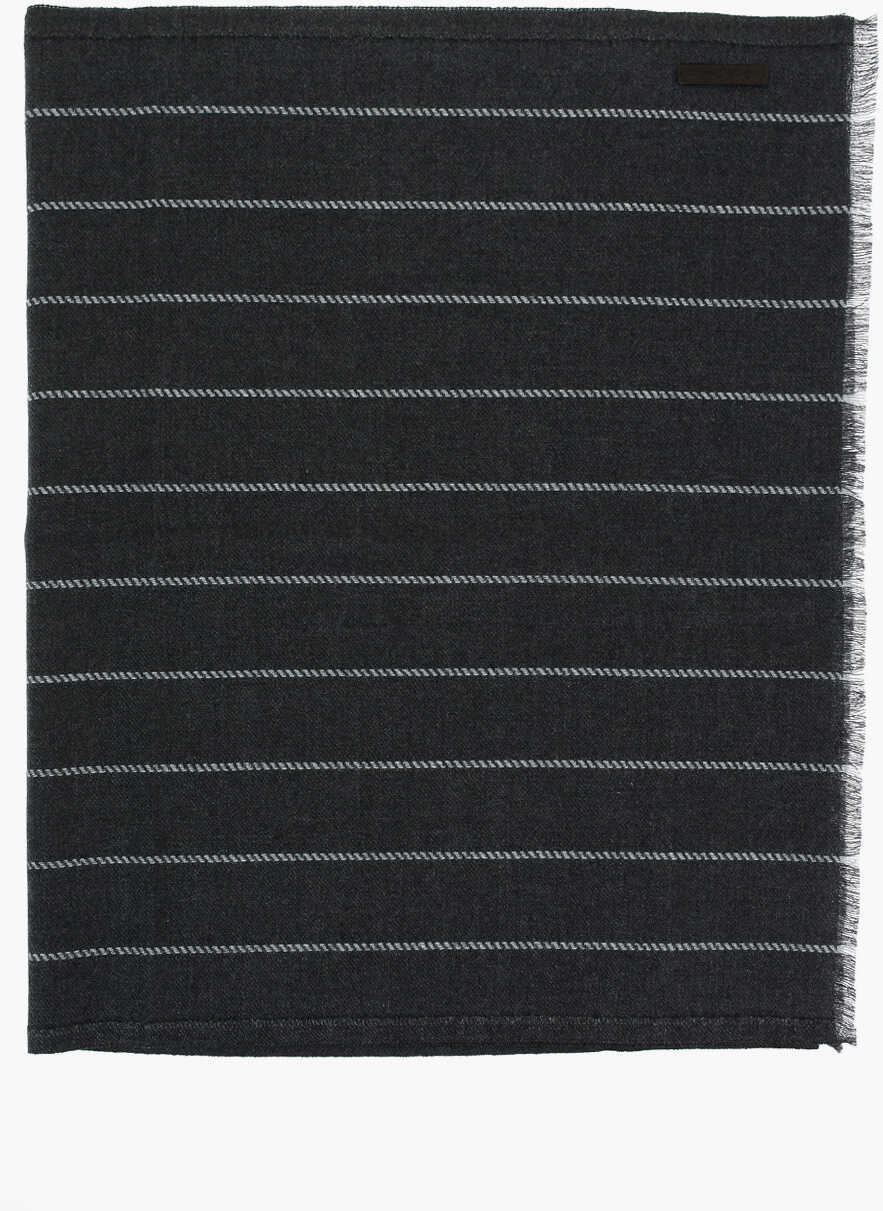 Esarfe Ermenegildo Zegna Solid Color Scarf With Fringes Gray Barbati (BM 9122192) 2