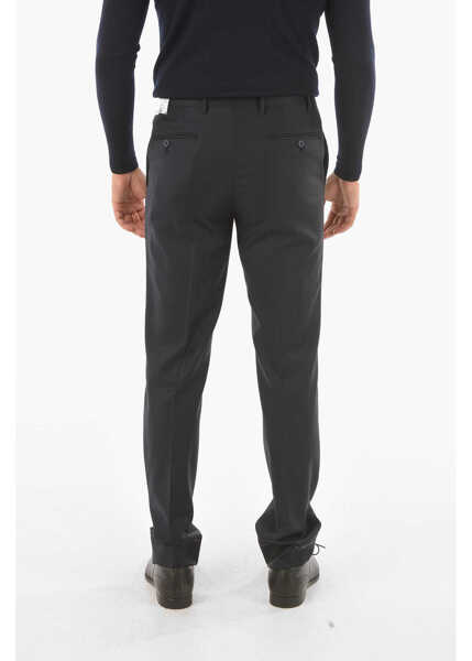 Pantaloni eleganti CORNELIANI Virgin Wool Leader Mid-Rise Waist Plain Hem Trousers Blue Barbati (BM 9125624) 2