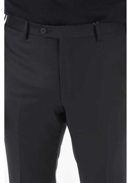 Pantaloni eleganti CORNELIANI Virgin Wool Leader Mid-Rise Waist Plain Hem Trousers Blue Barbati (BM 9125624) 3