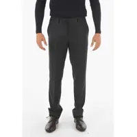 Pantaloni eleganti Virgin Wool Leader Mid-Rise Waist Plain Hem Trousers Barbati