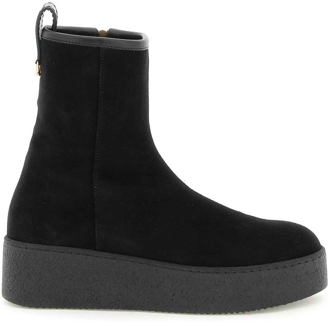 Agnona Suede After Ski Ankle Boots NERO